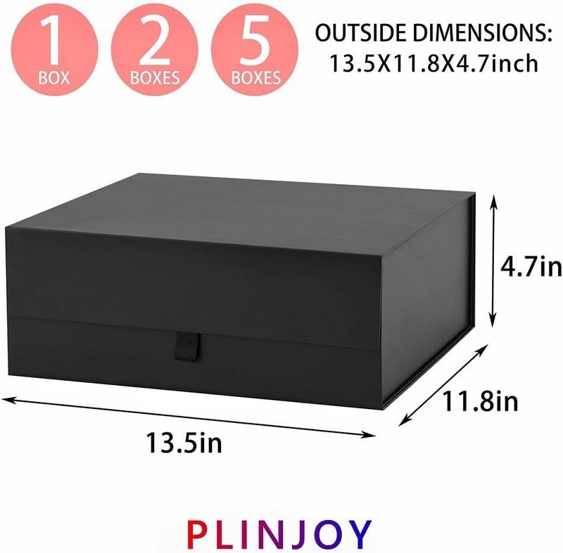 PLINJOY Black Gift Box Large 13.5x11.8x4.7 Inches, Black Gift Boxes for Presents with Magnetic Closure Lid, Luxury Gift Box Rectangle Collapsible Boxes for Gift Packaging - Image 4